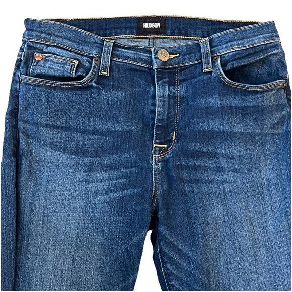 Hudson Womens Natalie Mid Rise Crop Denim Skinny Jeans Size 29 Dark Wash Raw Hem - Picture 2 of 12